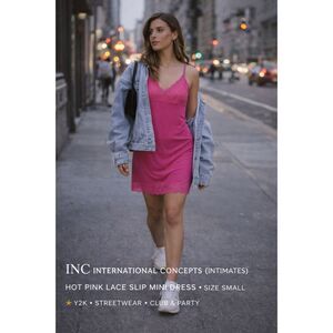 INC Intimates Hot Pink Lace Slip Dress Small NWT Y2K